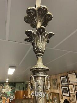80cm Imposant Lustre Bronze Argenté XIXeme Louis XVI Napoleon III Empire Lampe