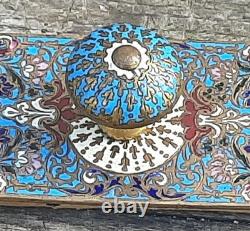 ANCIEN BUVARD TAMPON BRONZE ÉMAUX CLOISONNÉS ÉPOQUE XIXe NAPOLÉON III