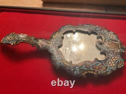 ANCIEN MIROIR FACE A MAIN BRONZE DORÉ ET ÉMAUX CLOISONNÉS NAPOLEON III XIXème