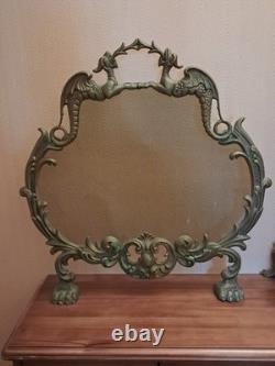 ANCIEN PARE-FEU STYLE LOUIS XV BRONZE CHEMINEE EPOQUE FIN XIX ème Pattes De LION