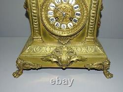 -ANCIENNE PENDULE BRONZE XIXe NAPOLEON III TETE DE LION PIEDS GRIFFES D