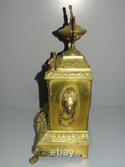 -ANCIENNE PENDULE BRONZE XIXe NAPOLEON III TETE DE LION PIEDS GRIFFES D