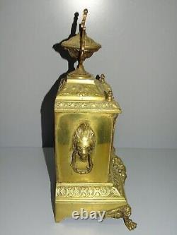 -ANCIENNE PENDULE BRONZE XIXe NAPOLEON III TETE DE LION PIEDS GRIFFES D