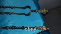 ANCIENNES PINCE ET PELLE DE CHEMINEE BRONZE FER TRAVAILLE XIX ème NAPOLEON III