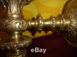APPLIQUE LAMPE BEC DE GAZ Electrifié en Bronze & GLOBE. H 42 cm. Napoleon III