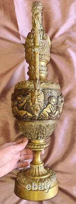 Aiguière Napoléon III bronze massif à décor de putti pampres & mascaron satyre