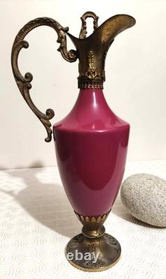 Aiguière ancienne Napoléon III Porcelaine rose & bronze 31 cm