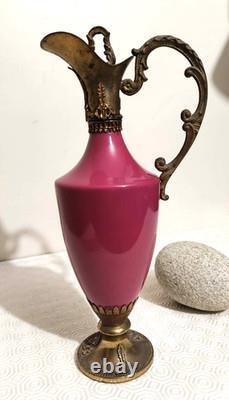 Aiguière ancienne Napoléon III Porcelaine rose & bronze 31 cm