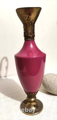 Aiguière ancienne Napoléon III Porcelaine rose & bronze 31 cm