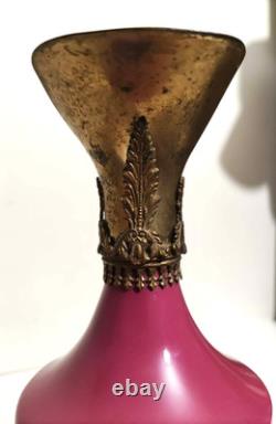 Aiguière ancienne Napoléon III Porcelaine rose & bronze 31 cm