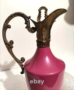 Aiguière ancienne Napoléon III Porcelaine rose & bronze 31 cm