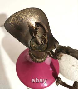 Aiguière ancienne Napoléon III Porcelaine rose & bronze 31 cm