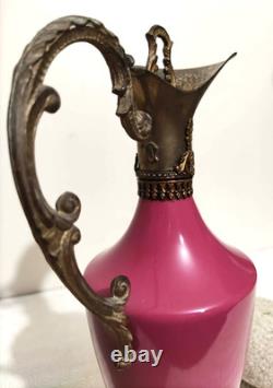 Aiguière ancienne Napoléon III Porcelaine rose & bronze 31 cm