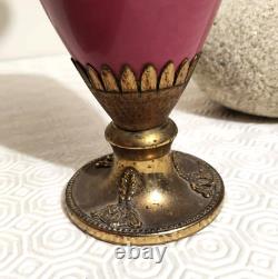Aiguière ancienne Napoléon III Porcelaine rose & bronze 31 cm