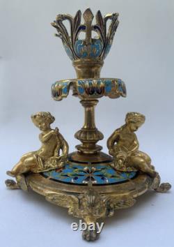 Alphonse Giroux Paris Bougeoir Vase Cornet Bronze Dore Email Cloisonne 1860