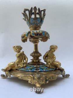Alphonse Giroux Paris Bougeoir Vase Cornet Bronze Dore Email Cloisonne 1860