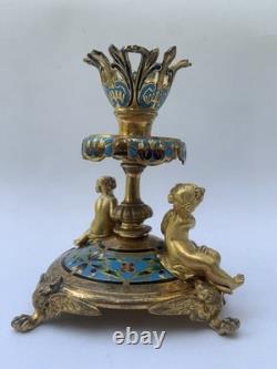 Alphonse Giroux Paris Bougeoir Vase Cornet Bronze Dore Email Cloisonne 1860