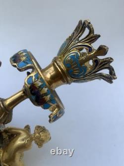 Alphonse Giroux Paris Bougeoir Vase Cornet Bronze Dore Email Cloisonne 1860