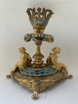 Alphonse Giroux Paris Bougeoir Vase Cornet Bronze Dore Email Cloisonne 1860