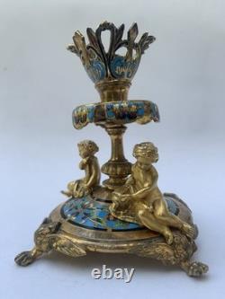 Alphonse Giroux Paris Bougeoir Vase Cornet Bronze Dore Email Cloisonne 1860