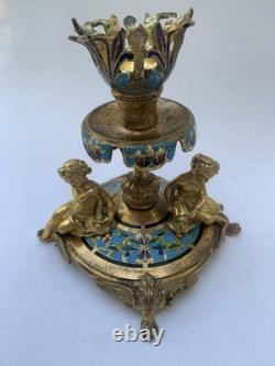 Alphonse Giroux Paris Bougeoir Vase Cornet Bronze Dore Email Cloisonne 1860