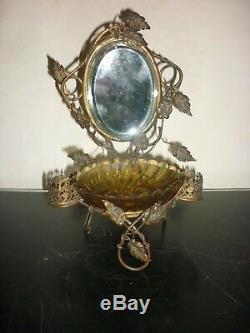 Ancien Baguier Nécessaire Toilette Miroir bronze Laiton 19 eme Napoléon III