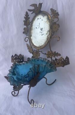 Ancien Baguier Nécessaire Toilette Miroir bronze Laiton 19 eme Napoléon III