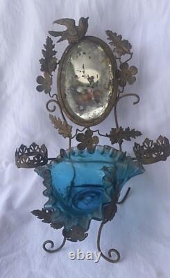Ancien Baguier Nécessaire Toilette Miroir bronze Laiton 19 eme Napoléon III