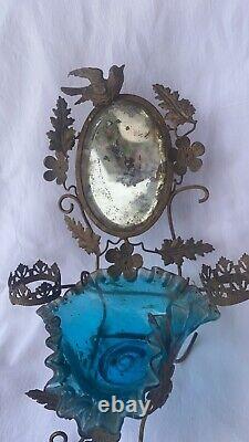 Ancien Baguier Nécessaire Toilette Miroir bronze Laiton 19 eme Napoléon III