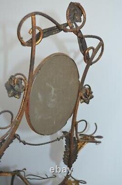 Ancien Baguier de Toilette Miroir bronze Laiton 19 eme Napoléon III
