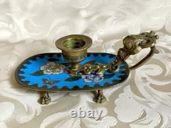 Ancien Bougeoir En Émaux Cloisonnés En Bronze Napoléon III XIX eme 13cm De Long