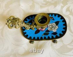 Ancien Bougeoir En Émaux Cloisonnés En Bronze Napoléon III XIX eme 13cm De Long
