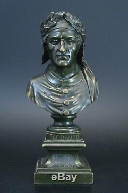 Ancien Buste bronze Le Dante epoque Napoleon III XIXème 20,5 cm