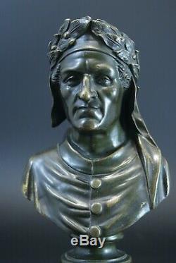 Ancien Buste bronze Le Dante epoque Napoleon III XIXème 20,5 cm