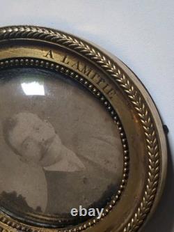 Ancien Cadre Photos En Bronze Verre Bombé Napoléon III
