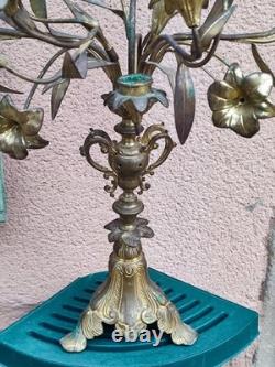 Ancien Chandelier D'église 5 Branches En Bronze Xixe