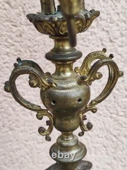 Ancien Chandelier D'église 5 Branches En Bronze Xixe