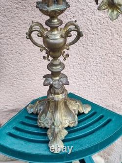 Ancien Chandelier D'église 5 Branches En Bronze Xixe