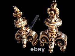 Ancien Chenet De Cheminée En Bronze Doré Rocaille Style Louis XV