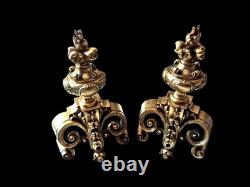 Ancien Chenet De Cheminée En Bronze Doré Rocaille Style Louis XV