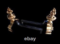 Ancien Chenet De Cheminée En Bronze Doré Rocaille Style Louis XV