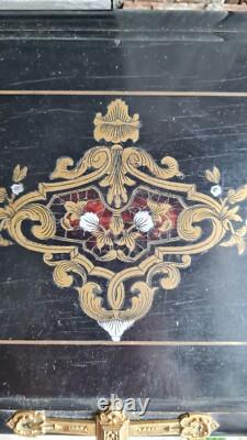 Ancien Coffre A Bijoux Bois Napoleon III Decor Nacre Bronze Dore