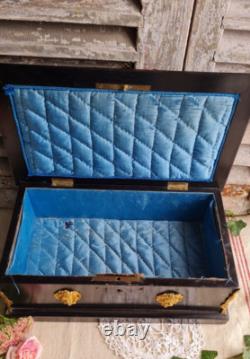 Ancien Coffre A Bijoux Bois Napoleon III Decor Nacre Bronze Dore