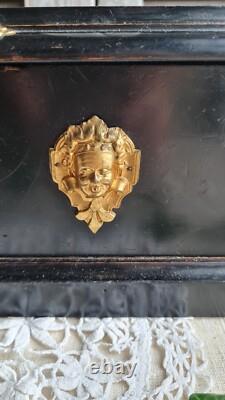 Ancien Coffre A Bijoux Bois Napoleon III Decor Nacre Bronze Dore