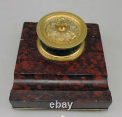 Ancien Encrier De Bureau En Bronze Doré Et Marbre époque Napoléon III
