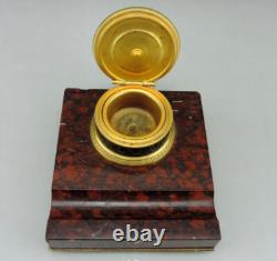 Ancien Encrier De Bureau En Bronze Doré Et Marbre époque Napoléon III