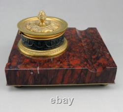 Ancien Encrier De Bureau En Bronze Doré Et Marbre époque Napoléon III