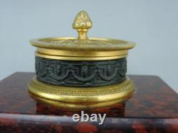 Ancien Encrier De Bureau En Bronze Doré Et Marbre époque Napoléon III