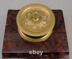 Ancien Encrier De Bureau En Bronze Doré Et Marbre époque Napoléon III