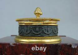 Ancien Encrier De Bureau En Bronze Doré Et Marbre époque Napoléon III